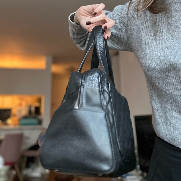 Authentic Chanel bag purse black caviar leather $5800 Bowler quilted - Picture 6 of 16